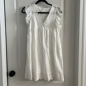 White eyelet mini dress.